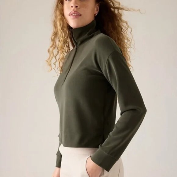 NEW ATHLETA Seasoft Quarter Zip in Aspen Olive Women's Size Large - Picture 3 of 4